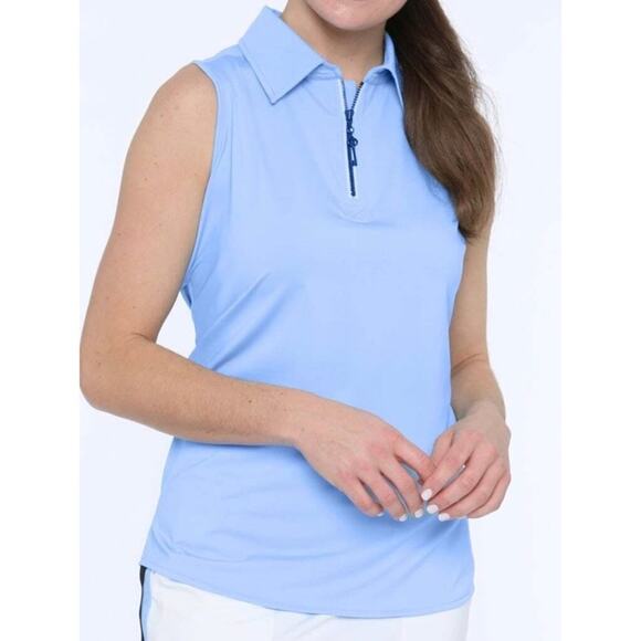 Belyn Key Zip Keystone Sleeveless Polo in Periwinkle, XS - Picture 1 of 10